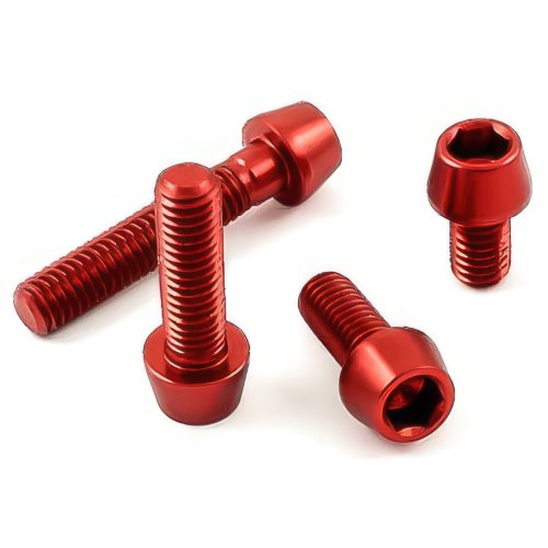 Aluminium - Schrauben - Innensechskant konischer Kopf - Rot - M4 x 15 mm - Made in Germany - 0,7 g