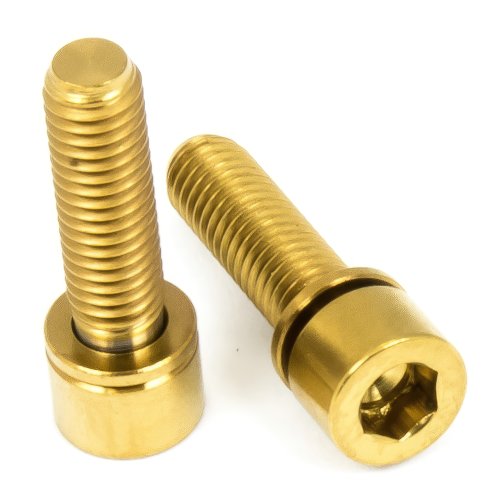 Titan Schraube M5 x 18mm - Innensechskant schmaler Zylinderkopf mit Unterlegscheibe - für Vorbau - Gold nitriert